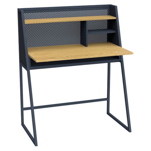 Bureau droit avec étagères OGEDON imitation chêne et noir vue 3/4