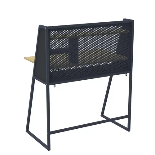 Bureau droit avec étagères OGEDON imitation chêne et noir vue de derrière