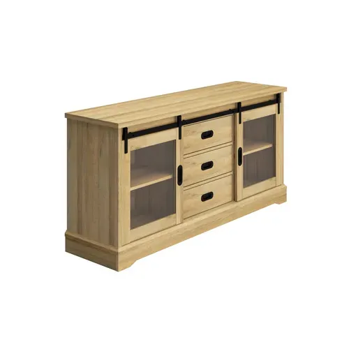 Buffet 2 portes 3 tiroirs 150 cm RUDI imitation chêne et noir