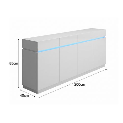 Buffet LED 4 portes L.200 LUDIVINE blanc brillant