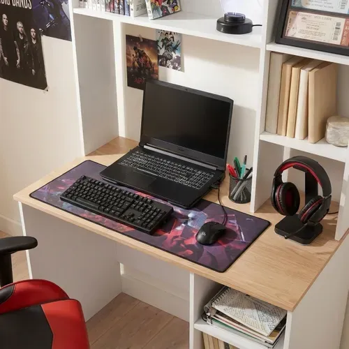 Bureau avec rangements RACHEL imitation chêne et blanc