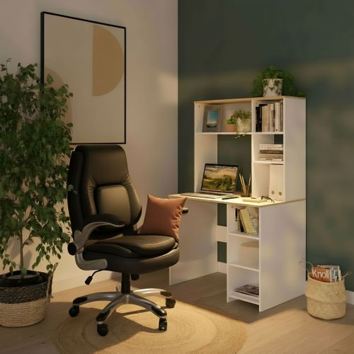 Bureau avec rangements RACHEL imitation chêne et blanc