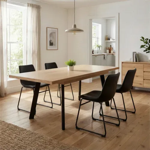 Table  extensible L.160/210 cm MADELEINE Imitation chêne / noir vue d'ambiance 1