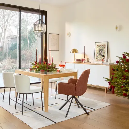 Buffet L. 200 MADO Chêne / effet marbre blanc vue d'ambiance 1