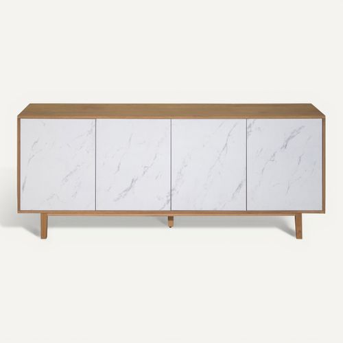Buffet L. 200 MADO Chêne / effet marbre blanc vue de face