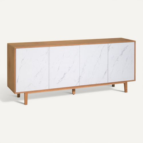 Buffet L. 200 MADO Chêne / effet marbre blanc vue 3/4