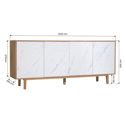 Buffet L. 200 MADO Chêne / effet marbre blanc