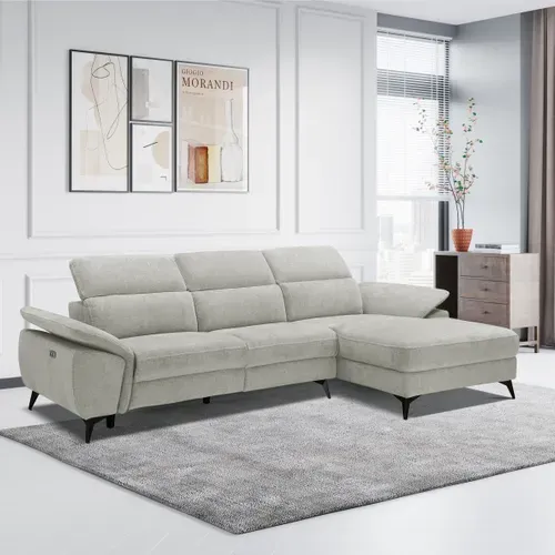 Canapé angle relax méridienn d NEWPORT III tissu grège vue d'ambiance 1
