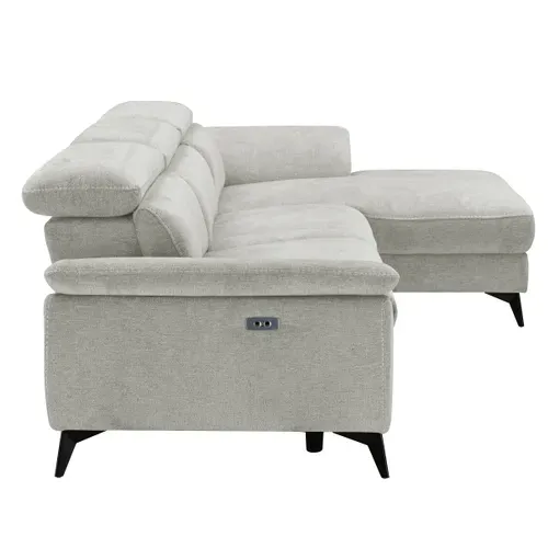 Canapé angle relax méridienn d NEWPORT III tissu grège vue de profil