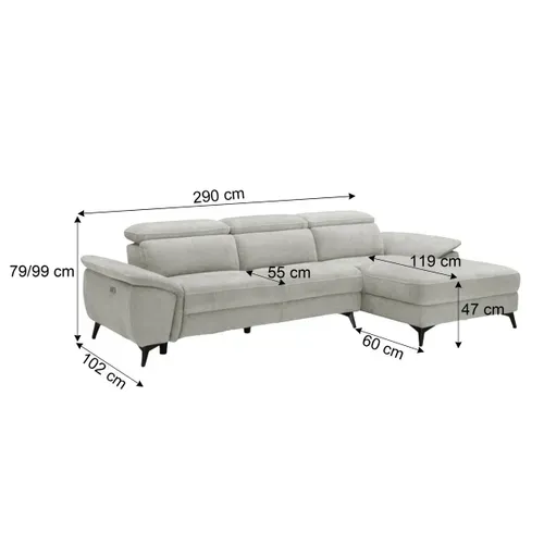 Canapé angle relax méridienn d NEWPORT III tissu grège