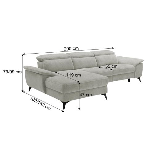 Canapé angle relax méridienn g NEWPORT III tissu grège