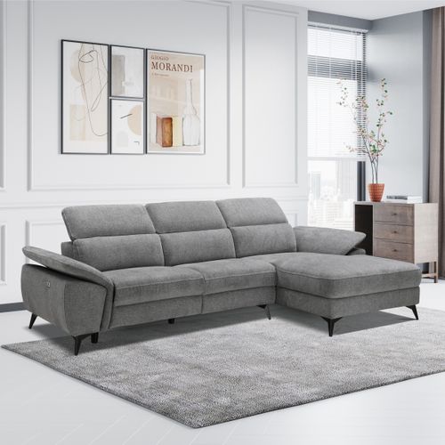 Canapé angle relax méridienn d NEWPORT III tissu gris foncé vue d'ambiance 1