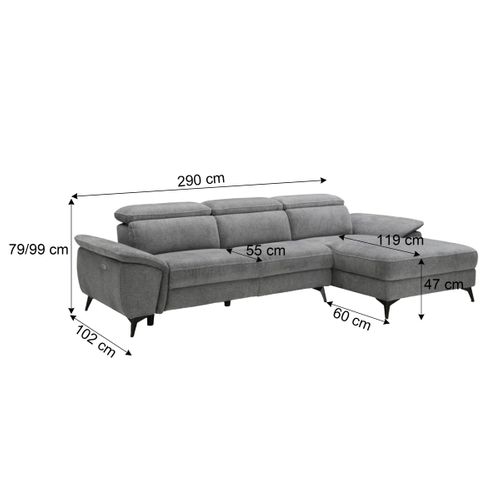 Canapé angle relax méridienn d NEWPORT III tissu gris foncé
