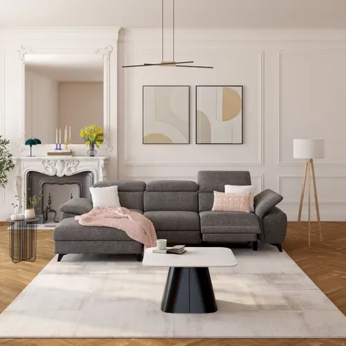 Canapé angle relax méridienn g NEWPORT III tissu gris foncé vue d'ambiance 1