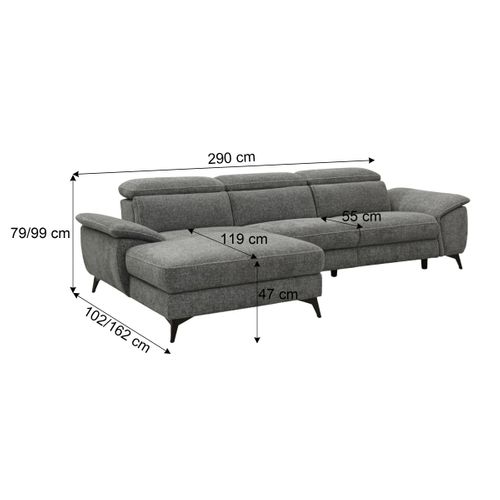 Canapé angle relax méridienn g NEWPORT III tissu gris foncé