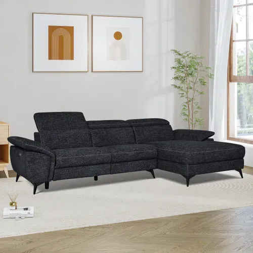 Canapé angle relax méridienn g NEWPORT III tissu noir vue d'ambiance 1