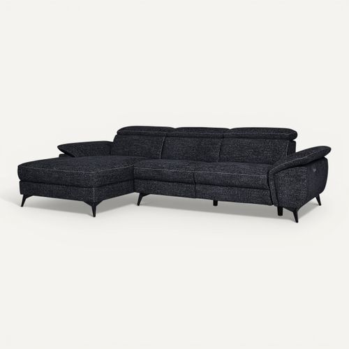 Canapé angle relax méridienn g NEWPORT III tissu noir vue 3/4