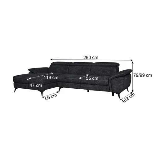 Canapé angle relax méridienn g NEWPORT III tissu noir