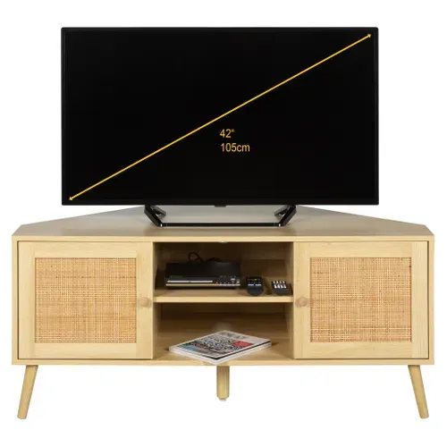 Meuble TV D'angle BEA imitation chêne vue de face