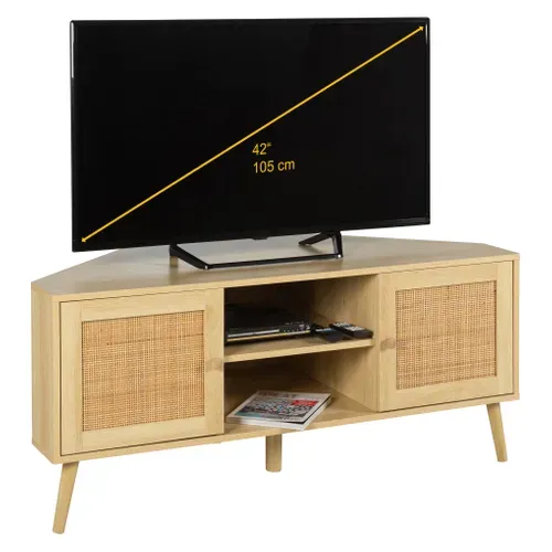 Meuble TV D'angle BEA imitation chêne vue 3/4