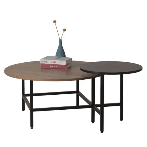 Table basse EDDY imitation noir et chêne vue d'ambiance 1