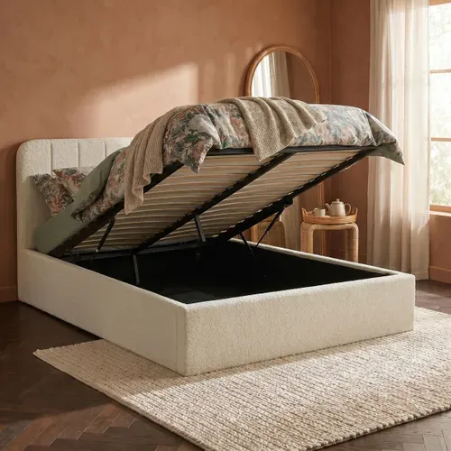Lit coffre 160x200 cm en tissu bouclette blanc ANNA