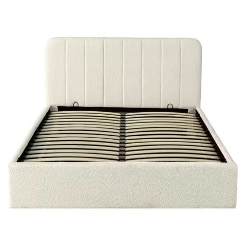 Lit coffre 160x200 cm en tissu bouclette blanc ANNA vue de face