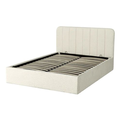 Lit coffre 160x200 cm en tissu bouclette blanc ANNA vue de profil