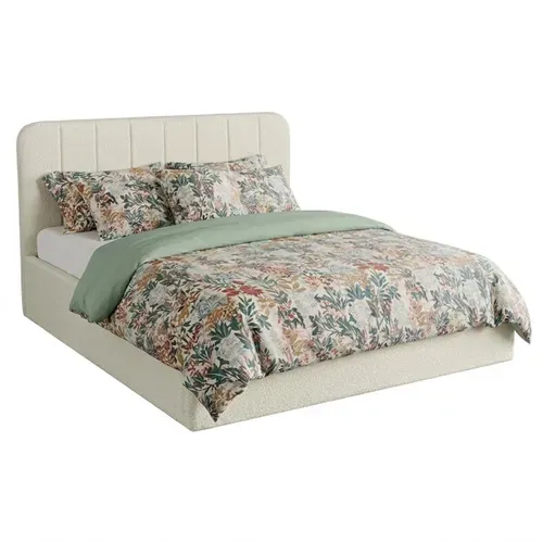 Lit coffre 160x200 cm en tissu bouclette blanc ANNA vue 3/4