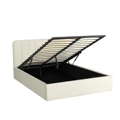 Lit coffre 160x200 cm en tissu bouclette blanc ANNA