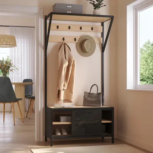 Vestiaire L.80 cm OSKAR Imitation chêne et métal noir vue d'ambiance 1