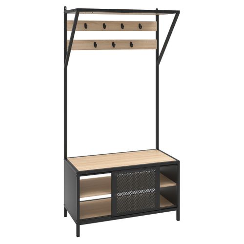 Vestiaire L.80 cm OSKAR Imitation chêne et métal noir vue 3/4