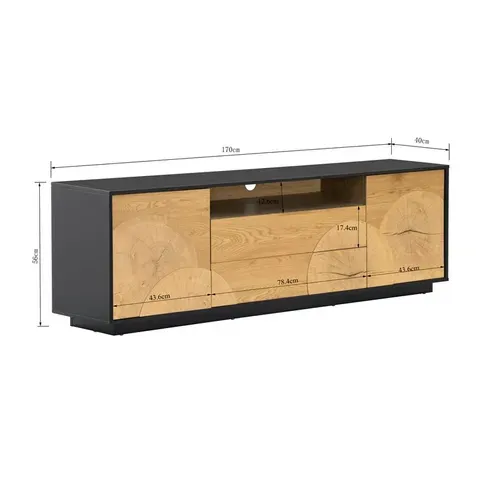 Meuble TV L.170cm CHARLINE imitation chêne et noir vue accessoires