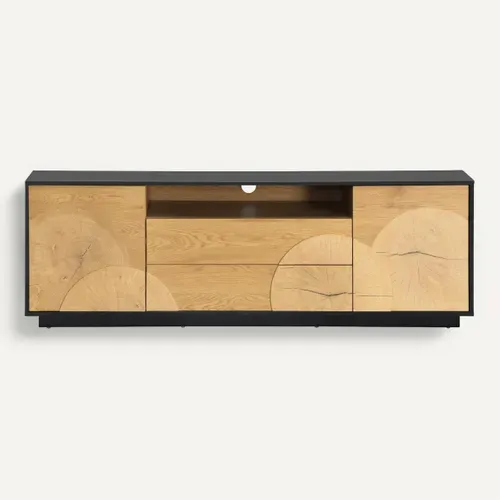 Meuble TV L.170cm CHARLINE imitation chêne et noir vue de face
