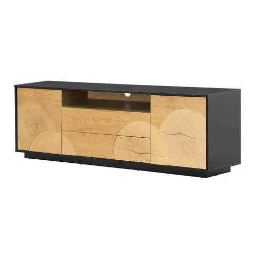 Meuble TV L.170cm CHARLINE imitation chêne et noir vue de profil