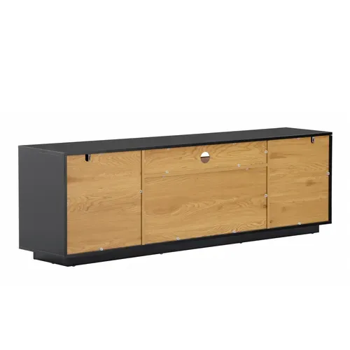 Meuble TV L.170cm CHARLINE imitation chêne et noir vue de derrière
