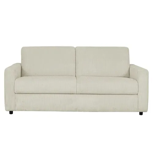 Canapé convertible express 3 places LIOR velours côtelé beige matelas 12 cm vue de face