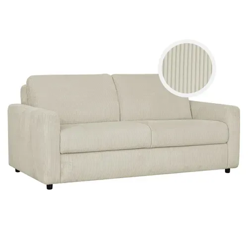 Canapé convertible express 3 places LIOR velours côtelé beige matelas 12 cm vue 3/4