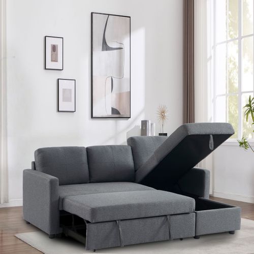 Canapé d'angle convertible méridienne réversible KIM tissu gris foncé