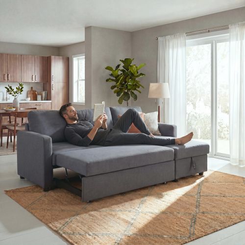 Canapé d'angle convertible méridienne réversible KIM tissu gris foncé