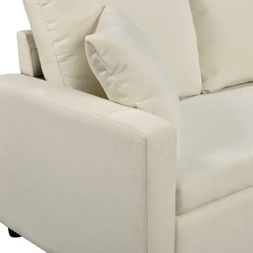 Canapé d'angle convertible méridienne réversible TYRA tissu beige vue accessoires