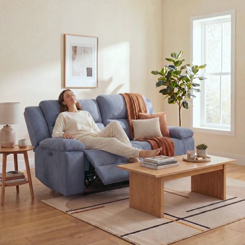 Canapé relax électrique 3 places + 2 ports USB SUNDAY tissu gris