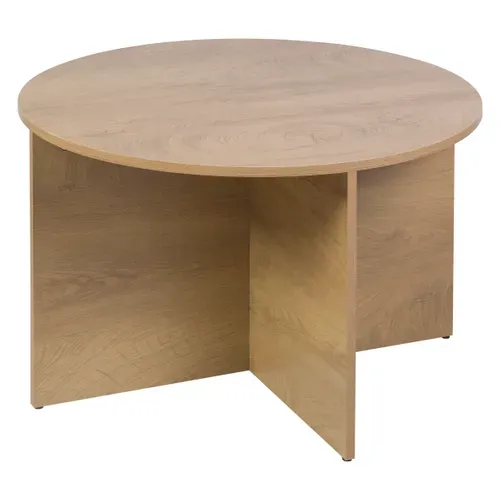 Table basse ronde + 4 poufs PRISCA chêne et tissu beige