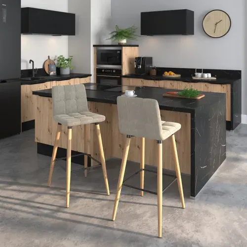 Lot de 2 tabourets de bar H. 63 cm MEVIK beige vue d'ambiance 1
