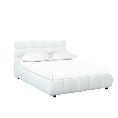 Lit coffre 140x190 cm NUAGE tissu effet boucle capitonné vue 3/4