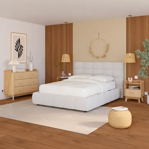 Lit coffre 160x200 cm NUAGE tissu effet boucle capitonné