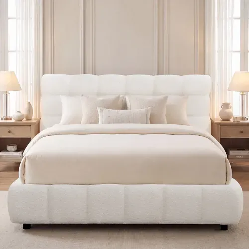 Lit coffre 160x200 cm NUAGE tissu effet boucle capitonné