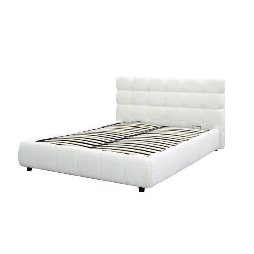 Lit coffre 160x200 cm NUAGE tissu effet boucle capitonné