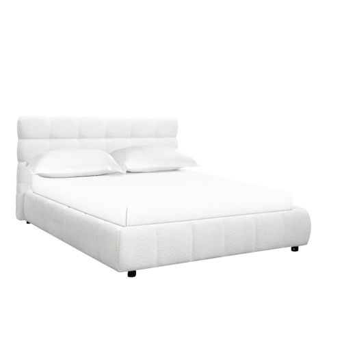 Lit coffre 160x200 cm NUAGE tissu effet boucle capitonné