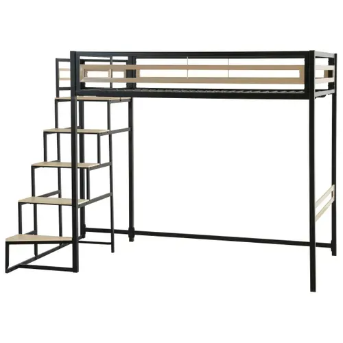 Lit mezzanine 140x200 cm MARLEY imitation chêne - noir